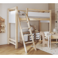 Detská vyvýšená posteľ z masívu borovice VESPER - 200x90 cm - prírodná borovica/biela