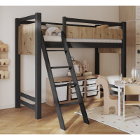 Detská vyvýšená posteľ z masívu borovice VESPER - 200x90 cm - wenge/dub artisan