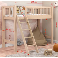 Detská vyvýšená posteľ z masívu borovice EVI - 200x90 cm - prírodná borovica
