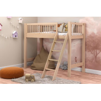 Detská vyvýšená posteľ z masívu borovice EVI - 200x90 cm - prírodná borovica