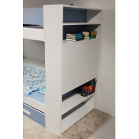 Detská poschodová posteľ z masívu borovice GASPAR so šuplíkmi a regálom - 180x80 cm - biela/dub shetland