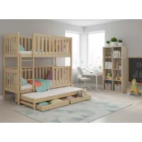 Detská poschodová posteľ z masívu borovice EMIL s prístelkou a šuplíky - 200x90 cm - prírodná