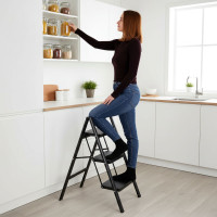 Skladacie kovové schodíky EASYSTEP čierne - 3stupňové