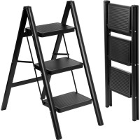 Skladacie kovové schodíky EASYSTEP čierne - 3stupňové