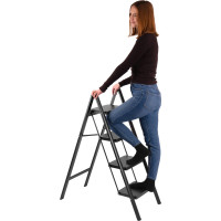 Skladacie kovové schodíky EASYSTEP čierne - 4stupňové