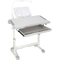 Detský nastaviteľný písací stôl so zásuvkou, stoličkou a LED lampou - šedý