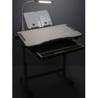 Detský nastaviteľný písací stôl so zásuvkou, stoličkou a LED lampou - šedý