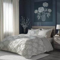 Bavlnené obliečky GUSTO Kvety - biele / šedé - 140x200 cm