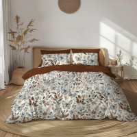 Bavlnené obliečky GUSTO Listy a motýliky - krémové/hnedé - 220x200 cm