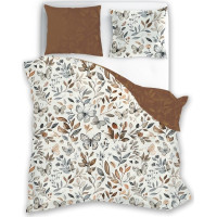 Bavlnené obliečky GUSTO Listy a motýliky - krémové/hnedé - 220x200 cm