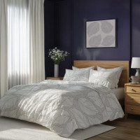 Bavlnené obliečky GUSTO Listy - šedé / biele - 140x200 cm