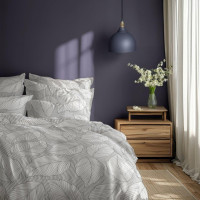 Bavlnené obliečky GUSTO Listy - šedé / biele - 160x200 cm