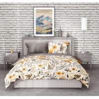 Bavlnené obliečky GUSTO Oranžové kvety - krémové/mokka - 160x200 cm