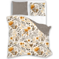 Bavlnené obliečky GUSTO Oranžové kvety - krémové/mokka - 160x200 cm