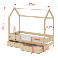 Detská domčeková posteľ z masívu borovice NAOMI so šuplíkmi - 200x90 cm - biela