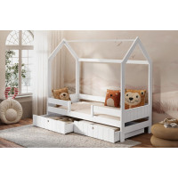 Detská domčeková posteľ z masívu borovice NAOMI so šuplíkmi - 200x90 cm - biela
