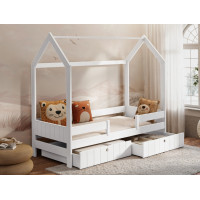 Detská domčeková posteľ z masívu borovice NAOMI so šuplíkmi - 180x80 cm - biela
