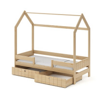 Detská domčeková posteľ z masívu borovice NAOMI so šuplíkmi - 180x80 cm - prírodná borovica