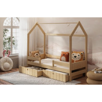 Detská domčeková posteľ z masívu borovice NAOMI so šuplíkmi - 180x80 cm - prírodná borovica