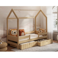 Detská domčeková posteľ z masívu borovice NAOMI so šuplíkmi - 180x80 cm - prírodná borovica