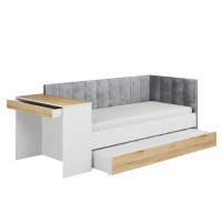 Detská posteľ s prístelkou a písacím stolom FREYA - 200x90 cm - biela/sivá/dub sonoma