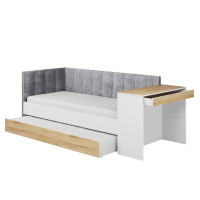 Detská posteľ s prístelkou a písacím stolom FREYA - 180x80 cm - biela/sivá/dub sonoma