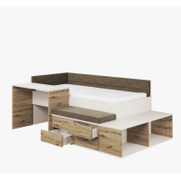Detská posteľ s písacím stolom a úložnými priestormi AMIRA - 200x90 cm - biela/hnedá/dub artisan