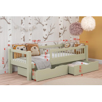 Detská posteľ z masívu borovice ADEL so šuplíkmi - 180x80 cm - olivovo zelená