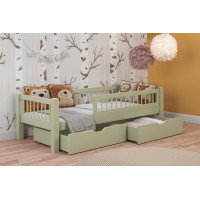 Detská posteľ z masívu borovice ADEL so šuplíkmi - 200x90 cm - olivovo zelená