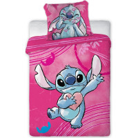 Detské bavlnené obliečky do postieľky 135x100 cm - Stitch - ružové