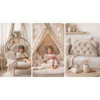 Čalúnená opierka hlavy BEAR Velvet 95x55 cm - béžová