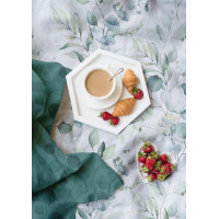 Saténové obliečky MILAGRO VERDE Vetvičky - biele / zelené - 220x200 cm