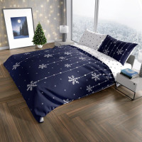 Bavlnené obliečky SCANDIC Vločky - tmavo modré / biele - 220x200 cm