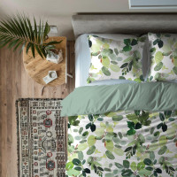 Bavlnené obliečky PRIMAVERA Listy - biele / zelené - 160x200 cm