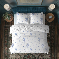 Bavlnené obliečky PRIMAVERA Modré zvončeky - biele - 220x200 cm
