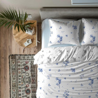 Bavlnené obliečky PRIMAVERA Modré zvončeky - biele - 220x200 cm