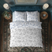 Bavlnené obliečky PRIMAVERA Vetvičky - šedé / modré - 220x200 cm