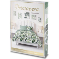 Bavlnené obliečky PRIMAVERA Listy - biele / zelené - 220x200 cm