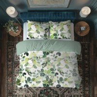Bavlnené obliečky PRIMAVERA Listy - biele / zelené - 220x200 cm