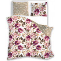 Saténové obliečky MILAGRO VERDE Fialové kvety - biele / béžové - 140x200 cm