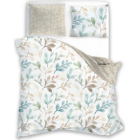 Saténové obliečky MILAGRO VERDE Pastelové lístky - biele/béžové - 140x200 cm