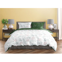 Saténové obliečky MILAGRO VERDE Zimné vetvičky - biele / zelené - 140x200 cm