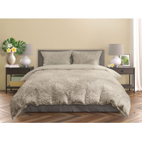 Saténové obliečky MILAGRO VERDE Monstera - béžové - 140x200 cm