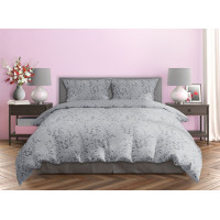 Saténové obliečky MILAGRO VERDE Šedé lístky - šedé - 140x200 cm