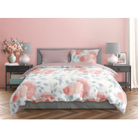 Saténové obliečky MILAGRO VERDE Ružové kvety - biele / ružové - 140x200 cm