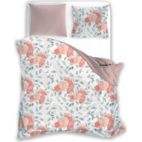 Saténové obliečky MILAGRO VERDE Ružové kvety - biele / ružové - 140x200 cm