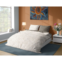 Saténové obliečky MILAGRO VERDE Béžové listy - biele / hnedé - 140x200 cm