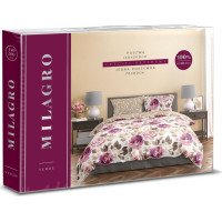 Saténové obliečky MILAGRO VERDE Fialové kvety - biele / béžové - 160x200 cm