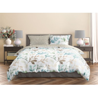 Saténové obliečky MILAGRO VERDE Pastelové lístky - biele/béžové - 160x200 cm