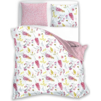 Saténové obliečky MILAGRO VERDE Kvety a včielky - biele / ružové - 160x200 cm